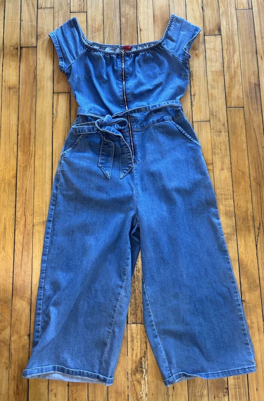 GUESS Blue Denim Jumpsuit With Belt- size XL - Zipper